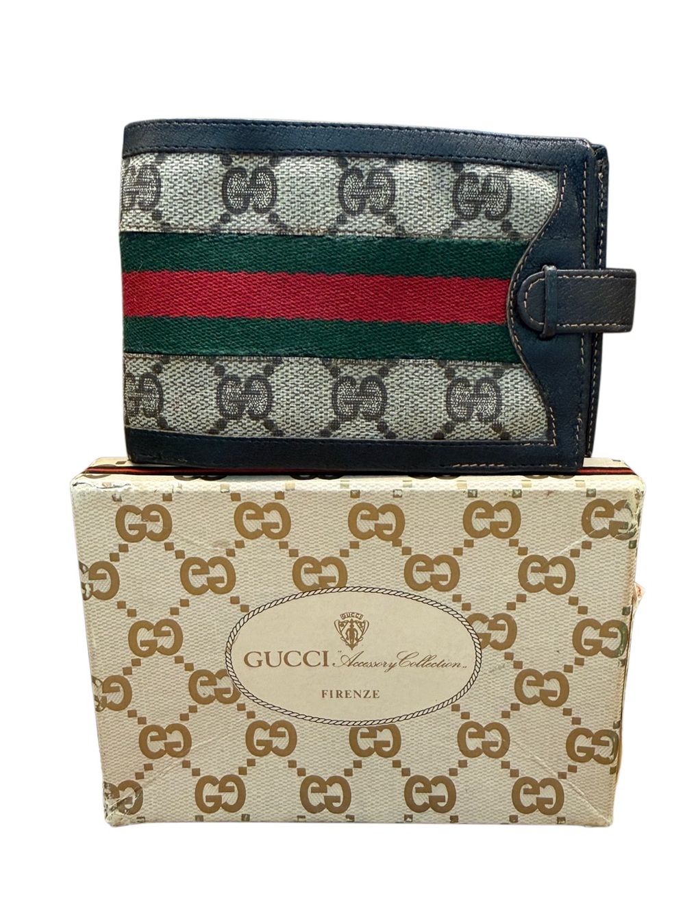 Vintage Gucci Accessory Collection GG Supreme Web Stripe Bifold Wallet Italy